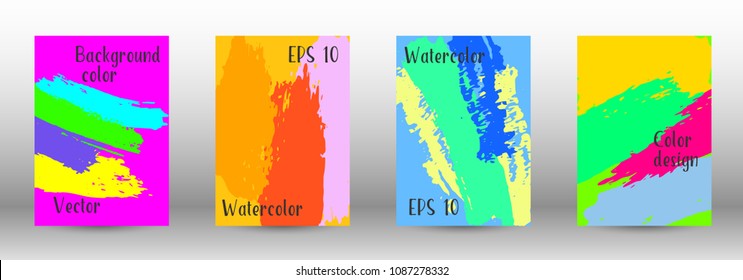 Vector watercolor background. Set from A4 modern abstract backgrounds with multicolored strokes. Template of design. Suitable for the design of banners, posters, booklets, reports, magazines. EPS 10