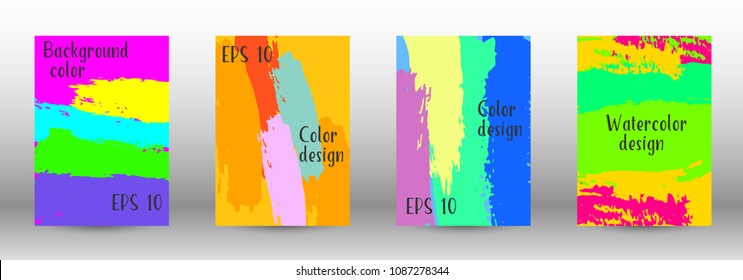 Vector watercolor background. Set from A4 modern abstract backgrounds with multicolored strokes. Template of design. Suitable for the design of banners, posters, booklets, reports, magazines. EPS 10
