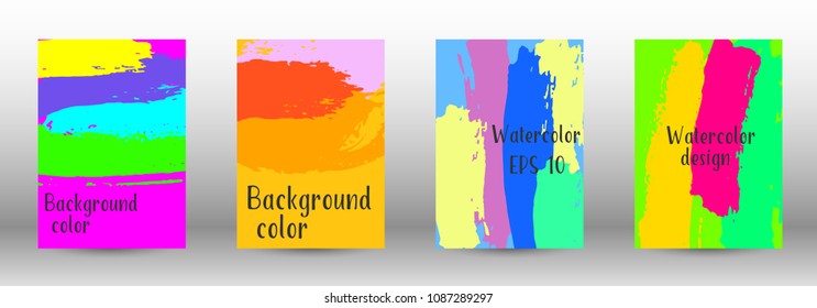 Vector watercolor background. Set from A4 modern abstract backgrounds with multicolored strokes. Template of design. Suitable for the design of banners, posters, booklets, reports, magazines. EPS 10