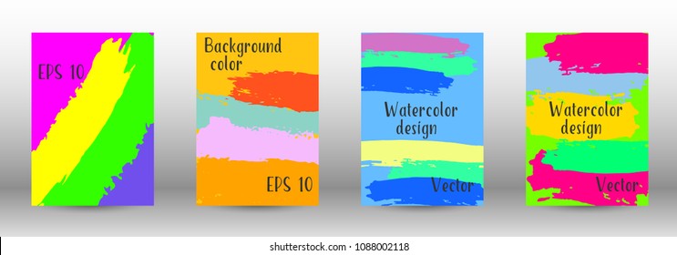 Vector watercolor background. Set from A4 modern abstract backgrounds with multicolored strokes. Template of design. Suitable for the design of banners, posters, booklets, reports, magazines. EPS 10