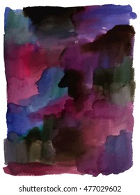 Vector watercolor background texture with dark purple brushstrokes. Abstract paint stain; with copyspace