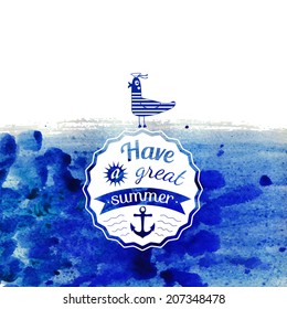 Vector watercolor background for textures and backgrounds with typography emblem "have a great summer"