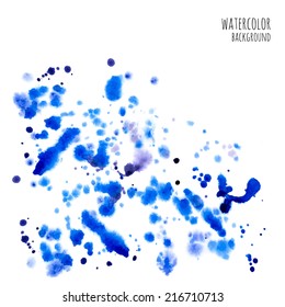 Vector watercolor background for textures and backgrounds. Bright blue paint. Autumn background.