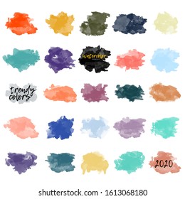 Vector watercolor background. Trendy colors 2020. Real watercolor texture. Watercolor splashes and dots texture. Artistic hand drawn background.