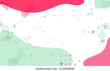 Fondo acuático vectorial en un estilo moderno. Plantilla, banner, tarjeta, afiche. Dibujo manual. Color rosa y verde pastel. Fondo blanco. 