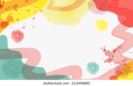 Vector watercolor background in a trendy style. Template, banner, card, poster. Hand drawing. Pastel  red, yellow and green colors. White background. 
