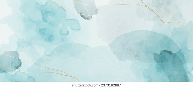 Fondo de la acuarela vectorial. Diseño de papel tapiz con trazos de pincel acuarela y línea dorada. Tono de la tierra azul, color de agua azul, oro para la impresión, arte de la pared, cubierta y tarjetas de invitación.	