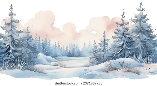 Vector acuarela fondo árboles de invierno, nieve, para diseño