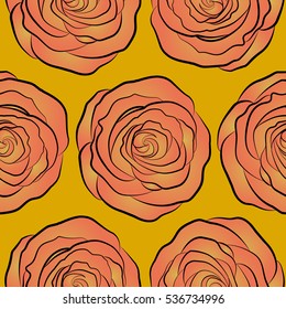 Vector watercolor background. Yellow and orange abstract flowers. Seamless pattern.