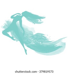 vector watercolor ballerina in a jump
