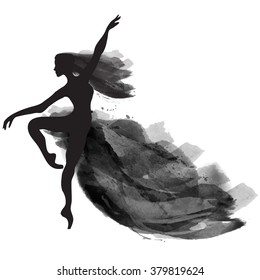 vector watercolor ballerina in a jump