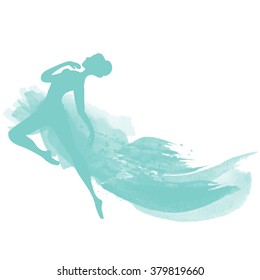 vector watercolor ballerina in a jump