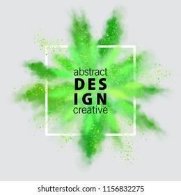 Vector watercolor banner. Abstract background of green powder explosion.