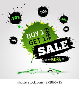 Vector watercolor banner with ink splashes. SALE poster. Vector illustration