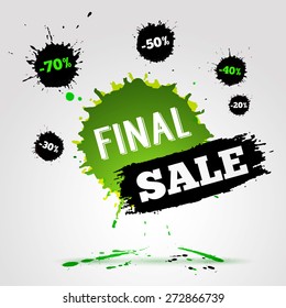 Vector watercolor banner with ink splashes. SALE poster. Vector illustration