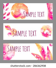Vector watercolor banners with brush design elements,splashes, leaves and flowers