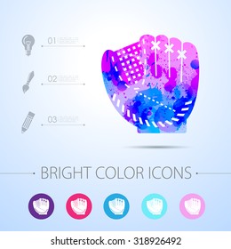 Vector watercolor baseball glove icon with infographic elements 