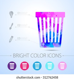 Vector watercolor basket icon with infographic elements 