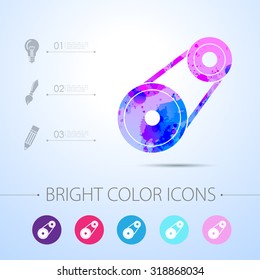 Vector watercolor belt drive icon with infographic elements 