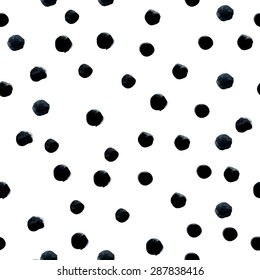 Vector watercolor Black and white random print polka dot grunge seamless pattern.