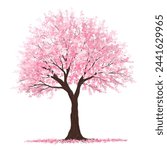 Vector watercolor blooming flower tree  side view isolated on white background for landscape and architecture drawing,elements for environment or and garden,Sakura tree for section 
