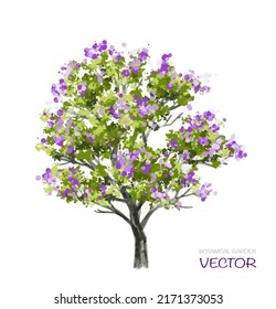 Vector acuarela florida flor vista lateral aislada en fondo blanco para el dibujo de paisaje y arquitectura, elementos para el medio ambiente o jardín, elementos botánicos para sección 