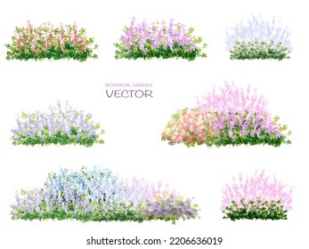 Vector acuarela florida flor vista lateral aislada en fondo blanco para el dibujo de paisaje y arquitectura, elementos para el medio ambiente o jardín, elementos botánicos para sección en primavera
