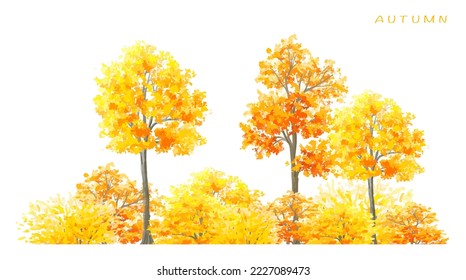 Vector watercolor blooming flower tree or forest side view isolated on white background for landscape and architecture drawing,elements for environment and garden,botanical for section in autumn   