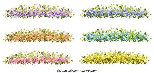 Vector watercolor blooming flower tree side view isolated on white background for landscape and architecture drawing, elements for environment and garden,botanical elements for section in spring 