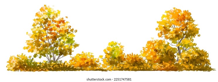 Vector watercolor blooming flower tree or forest side view isolated on white background for landscape and architecture drawing,elements for environment and garden,botanical for section in autumn   