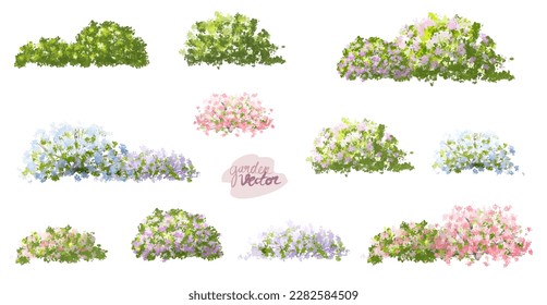Vector acuarela florida flor vista lateral aislada en fondo blanco para el dibujo de paisaje y arquitectura, elementos para el medio ambiente y el jardín, elementos botánicos para sección en primavera 