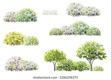 Vector acuarela florida flor vista lateral aislada en fondo blanco para el dibujo de paisaje y arquitectura, elementos para el medio ambiente y el jardín, elementos botánicos para sección en primavera 