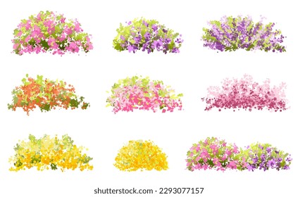 Vector acuarela florida flor vista lateral aislada en fondo blanco para el dibujo de paisaje y arquitectura, elementos para el medio ambiente y el jardín, elementos botánicos para sección en primavera 