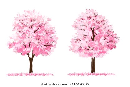 Image vectorielle fleur fleurie à l'aquarelle ou vue latérale sur la forêt isolée sur fond blanc pour le dessin du paysage et de l'architecture, éléments pour l'environnement ou et le jardin, Sakura tree pour section 