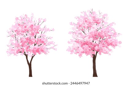 Vector acuarela flor floreciente árbol o vista lateral del bosque aislado en fondo blanco para el dibujo del paisaje y de la arquitectura, Elementos para el medio ambiente o y el jardín, árbol de Sakura para la sección 