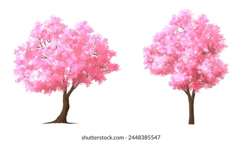  Vektorgrafik Aquarell Blühender Blumenbaum oder Waldseitenansicht isoliert auf weißem Hintergrund für Landschafts- und Architekturzeichnung, Elemente für Umwelt oder Garten, Sakura Baum für Abschnitt 