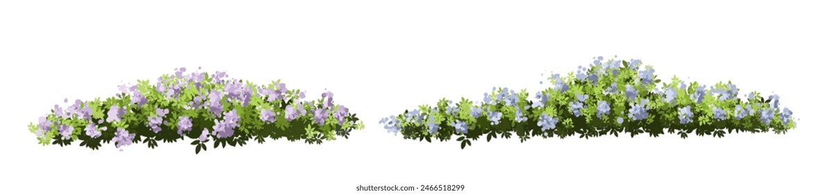 Vector watercolor blooming flower tree or forest side view isolated on white background for landscape and architecture drawing,elements for environment or and garden,shrub for section ,Set of floral