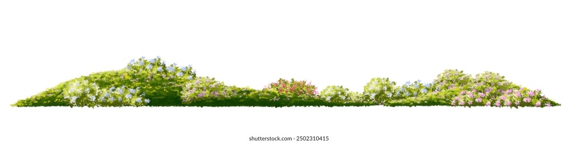  Vector watercolor blooming flower tree or forest side view isolated on white background for landscape and architecture drawing,elements for environment or and garden, tree for section 