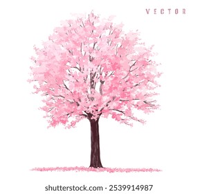  Vetor aquarela florescendo árvore floral ou vista lateral da floresta isolado no fundo branco para desenho de paisagem e arquitetura, elementos para o ambiente ou e jardim, Sakura árvore para seção