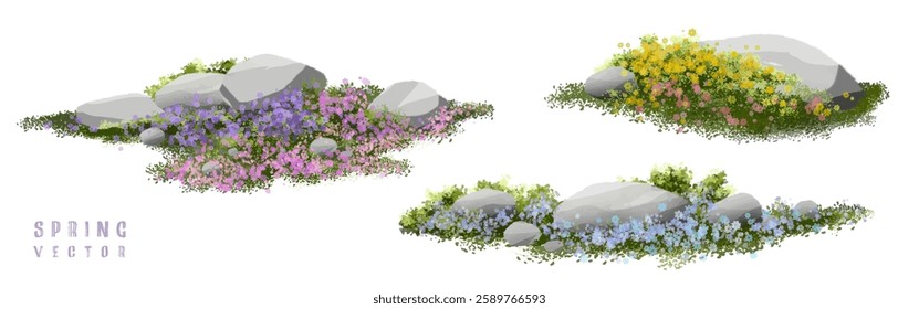  Vector watercolor blooming flower tree or forest side view isolated on white background for landscape and architecture drawing,elements for environment or and garden,green tree for garden section 