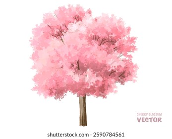  Vector watercolor blooming flower tree or cherry blossom side view isolated on white background for landscape and architecture drawing,elements for environment and garden,Sakura tree for section