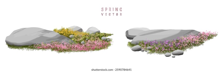  Vector watercolor blooming flower tree or forest side view isolated on white background for landscape and architecture drawing,elements for environment or and garden,green tree for garden section 