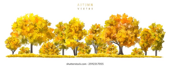  Vector watercolor blooming flower tree or forest side view isolated on white background for landscape and architecture drawing,elements for environment or and garden,green tree for garden section 