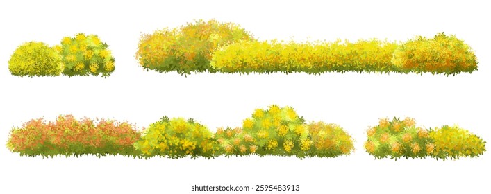 Vector watercolor blooming flower tree or forest side view isolated on white background for landscape and architecture drawing,elements for environment or and garden,green tree for garden section 