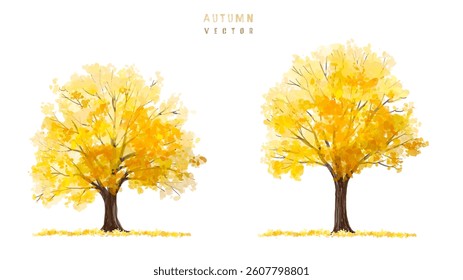 Vector watercolor blooming flower tree or forest side view isolated on white background for landscape and architecture drawing,elements for environment or and garden,green tree for garden section 