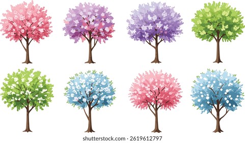 Vektor Aquarell blühende Blume Baum oder Wald Seitenansicht einzeln auf weißem Hintergrund für Landschaft 