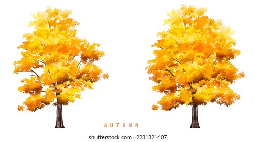 Flor floreciente de acuarela vectorial, árbol Ginkgo o vista lateral del bosque aislada en fondo blanco para el dibujo de paisajes y arquitectura, elementos para el medio ambiente