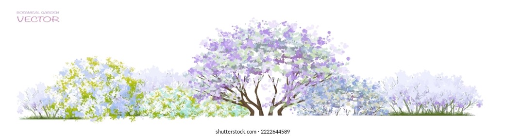 Vector watercolor blooming flower,tree or forest side view isolated on white background for landscape and architecture drawing,elements for environment and garden,botanical for section in spring 