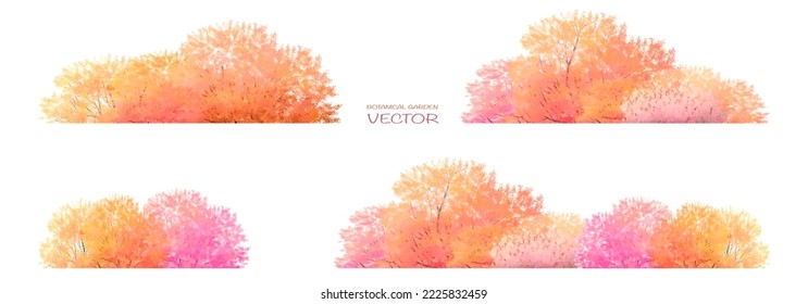 Vector watercolor blooming flower,tree or forest side view isolated on white background for landscape and architecture drawing,elements for environment and garden,botanical for section in autumn