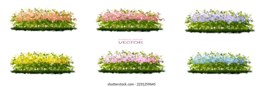 Vector watercolor blooming flower,tree or grass side view isolated on white background for landscape and architecture drawing,elements for environment and garden,botanical for section in spring